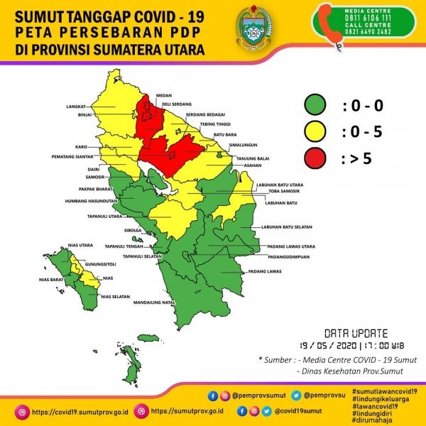 Peta Persebaran PDP di Provinsi Sumatera Utara 19 Mei 2020 